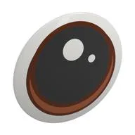 Shield Round Bowed with Eyes, Black Pupil with White Dots, Reddish Brown/Dark Orange Iris Print, White