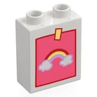 Duplo Brick 1 x 2 x 2 with Childs Drawing of a Rainbow Print, White