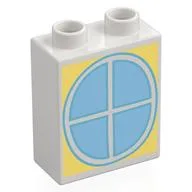 Duplo Brick 1 x 2 x 2 with Window Print, White
