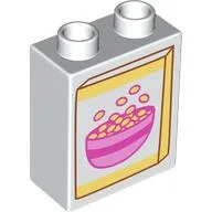 Duplo Brick 1 x 2 x 2 with Box of Cereal Print, White