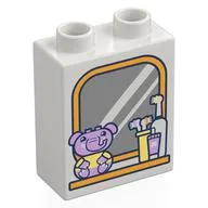 Duplo Brick 1 x 2 x 2 with Mirror, Toothbrush, Duplo Elephant Print, White