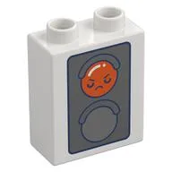 Duplo Brick 1 x 2 x 2 with Red/Green Traffic Light, Face Print, White
