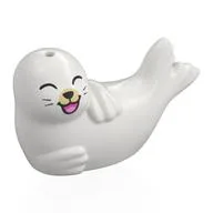 Animal, Seal, Lying on Side with Tan Nose, Bright Pink/Dark Pink Mouth, Laughing Print, White