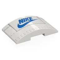 Brick Curved 4 x 6 Double, 2 x 4 Cutout with Shoe Tongue, Blue NIKE logo Print, White
