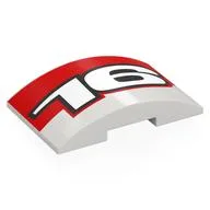 Brick Curved 4 x 6 Double, 2 x 4 Cutout with Red Rectangle, White '16' Print, White