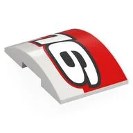 Brick Curved 4 x 6 Double, 2 x 4 Cutout with Red Rectangle, White '16' Print, White
