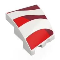 Brick Wedged, Curved 3 x 2 with Stud Notch Left with Red/Dark Red Waving Flag Stripes Print, White
