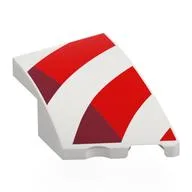 Brick Wedged, Curved 3 x 2 with Stud Notch Right with Red/Dark Red Waving Flag Stripes Print, White