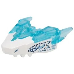 Creature Body Part, Dragon Head with Trans-Light Blue Horns Pattern, Dark Blue/Sand Blue Eye, Scales Print, White