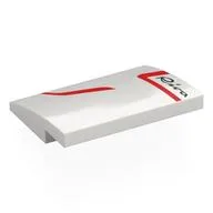 Brick Curved 4 x 3 x 2/3 No Studs with Red Lines, Black 'Riva' Print, White