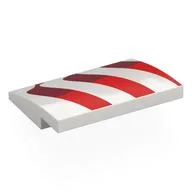 Brick Curved 4 x 3 x 2/3 No Studs with Red/Dark Red Wavy Flag Stripes Print, White