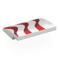 Brick Curved 4 x 3 x 2/3 No Studs with Red/Dark Red Wavy Flag Stripes Print, White