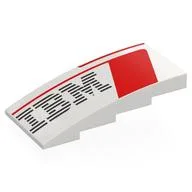 Brick Curved 4 x 8 x 1 2/3 No Studs with Red Shapes, Black IBM Logo Print, White