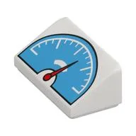 Brick Sloped 30° 1 x 2 x 2/3 with Medium Azure Scale / Speedometer, Red Dial Print, White