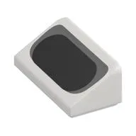 Brick Sloped 30° 1 x 2 x 2/3 with Black and Dark Bluish Grey Oval Print, White