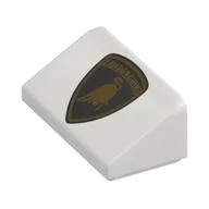 Brick Sloped 30° 1 x 2 x 2/3 with Black/Gold Lamborghini Logo Print, White