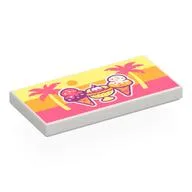 Tile 2 x 4 with Ice Creams, Palm Trees on Bright Light Yellow/Bright Light Orange/Coral Background Print, White