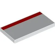 Tile 2 x 4 with Red Stripe Print, White