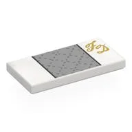 Tile 2 x 4 with Silver Rectangle, Gold 'FD' Print, White