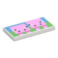 Tile 2 x 4 with Two Pixelated Pigs Print, White