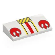 Brick Curved 2 x 4 x 2/3 No Studs with Yellow/Red/Silver Strips, Red Rebel Symbol Print, White