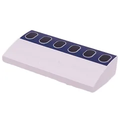 Brick Curved 2 x 4 x 2/3 No Studs with Dark Blue Stripes, Black Airplane Windows Print, White