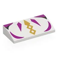 Brick Curved 2 x 4 x 2/3 No Studs with Dark Purple/Gold Shapes Print, White