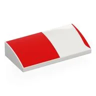 Brick Curved 2 x 4 x 2/3 No Studs with Red Square, Line Print, White