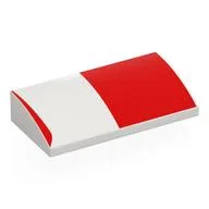 Brick Curved 2 x 4 x 2/3 No Studs with Red Square, Line Print, White