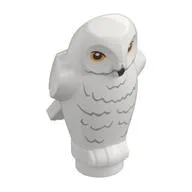 Animal, Bird, Owl Small, Angular Features with Yellow Eyes and Light Bluish Gray Rippled Chest Feathers Print, White