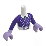Minidoll Torso Girl with White Arms and Hands with Dark Purple Shirt, White Collar, Dots, Belt, Lavender Buckle Print, Lavender Hands, White