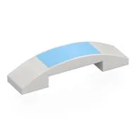 Brick Curved 4 x 1 Double, No Studs with Bright Blue Rectangle Print, White
