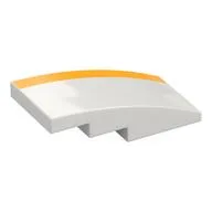 Brick Curved 4 x 2 No Studs with Yellow Stripe Print, White