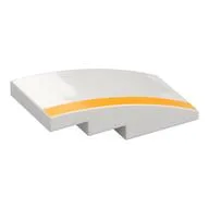 Brick Curved 4 x 2 No Studs with Yellow Stripe Print, White