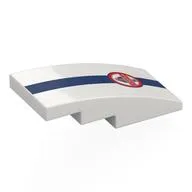 Brick Curved 4 x 2 No Studs with Dark Blue Stripe, Red Cobra Badge Print, White