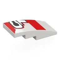 Brick Curved 4 x 2 No Studs with 'C', '1', Red Shapes Print, White