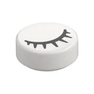 Tile Round 1 x 1 with Black Eye Closed with Eyelashes Print, White