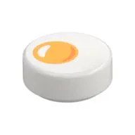 Tile Round 1 x 1 with Egg with Yolk Print, White
