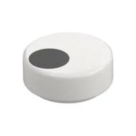 Tile Round 1 x 1 with Black Off-Center Dot/Circle/Eye Print, White