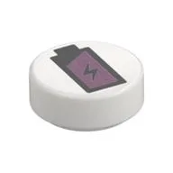 Tile Round 1 x 1 with Battery Print, White