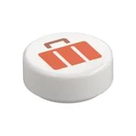 Tile Round 1 x 1 with Reddish Orange Suitcase Print, White