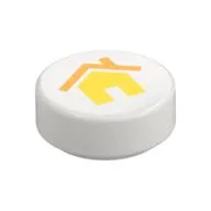 Tile Round 1 x 1 with Yellow House Print, White