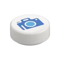 Tile Round 1 x 1 with Blue Camera Print, White