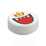 Tile Round 1 x 1 with King Boo, Crown Print, White