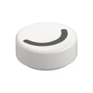 Tile Round 1 x 1 with Thin Black Halve Circle / Closed Eye Print, White