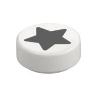 Tile Round 1 x 1 with Black Star Print, White