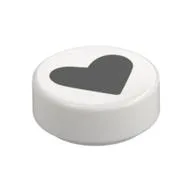 Tile Round 1 x 1 with Black Heart Print, White