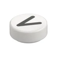Tile Round 1 x 1 with Large Black < Print, White