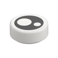 Tile Round 1 x 1 with Black Eye with Two Pupils Print, White