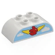 Duplo Brick 2 x 4 Curved Top with Yellow Wings, Red Bunny on Blue Sky Print, White